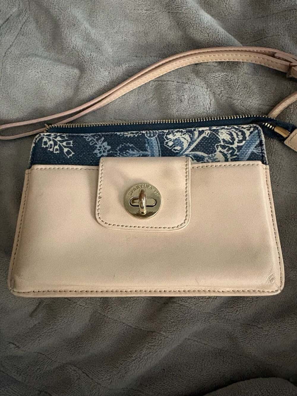 Spartina 449 Leather and Fabric Floral Pattern Crossbody/Wristlet Clutch